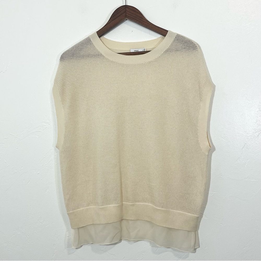 Vince Wool Cashmere Silk Hem Lightweight Knit Minimalist Sweater Vest XS